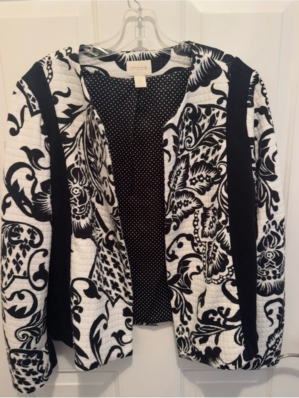 Chico's Black & White Quilted Open-Front Blazer-12